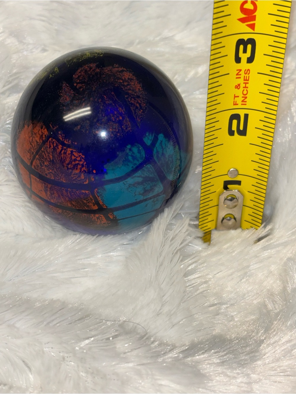 Home Art Iridescent Blue Glass Paperweight Sphere hand blown